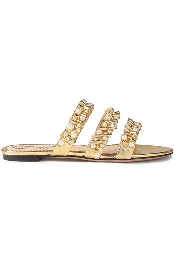 CHARLOTTE OLYMPIA Faux pearl-embellished metallic leather sandals