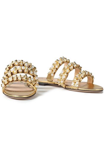 CHARLOTTE OLYMPIA Faux pearl-embellished metallic leather sandals