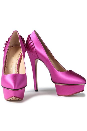 CHARLOTTE OLYMPIA Pleated satin platform pumps