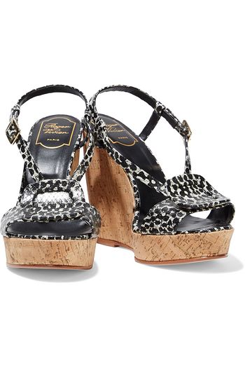 ROGER VIVIER Chips buckle-embellished snake-effect leather wedge sandals