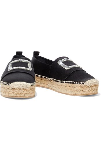 ROGER VIVIER Bead-embellished satin platform espadrilles