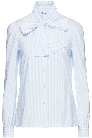 REDVALENTINO Pussy-bow striped cotton-poplin shirt