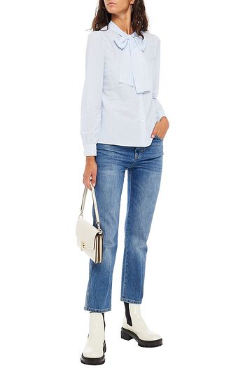 REDVALENTINO Pussy-bow striped cotton-poplin shirt