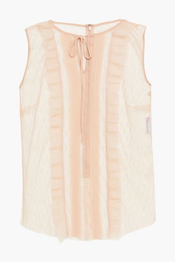 REDVALENTINO Ruffled plissé-trimmed point d'esprit top