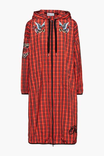 REDVALENTINO Embroidered checked shell hooded coat