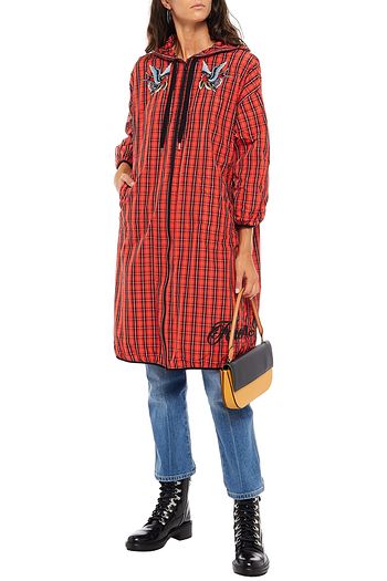 REDVALENTINO Embroidered checked shell hooded coat