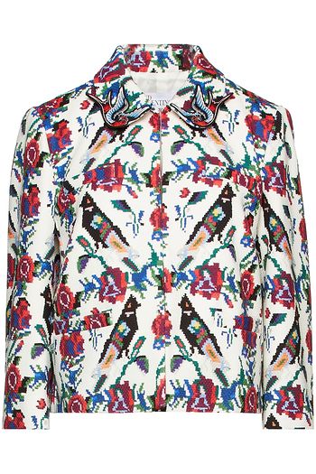REDVALENTINO Appliquéd printed cotton-tweed jacket