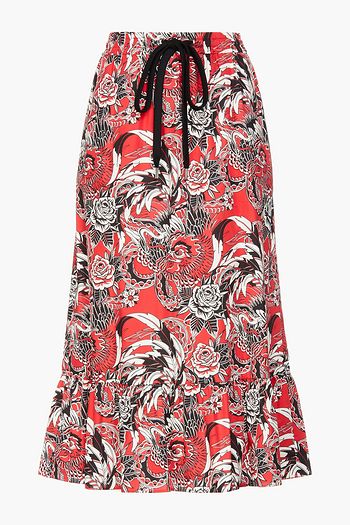 REDVALENTINO Gathered printed cotton-poplin midi skirt