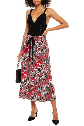 REDVALENTINO Gathered printed cotton-poplin midi skirt
