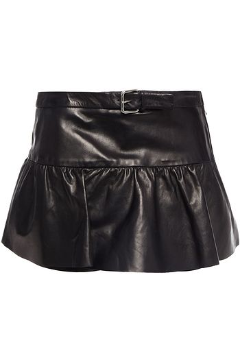 REDVALENTINO Buckle-embellished gathered leather shorts