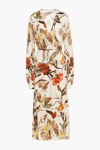 OFF-WHITE™ Floral-print cupro-twill midi wrap dress