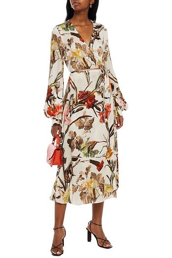 OFF-WHITE™ Floral-print cupro-twill midi wrap dress