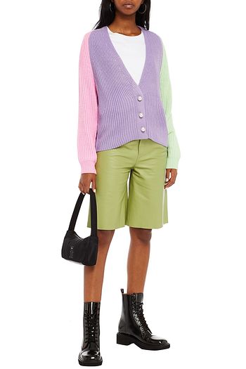 OLIVIA RUBIN Color-block ribbed-knit cardigan