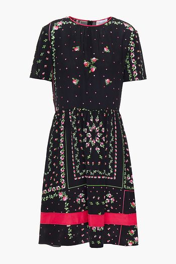 REDVALENTINO Gathered floral-print silk crepe de chine mini dress