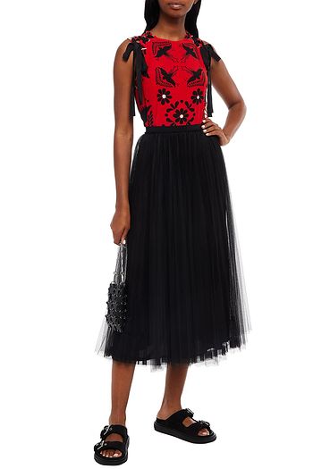 REDVALENTINO Pleated point d'esprit midi skirt