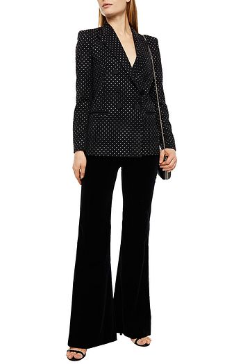 DUNDAS Crystal-embellished double-breasted wool-blend blazer