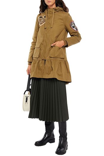 REDVALENTINO Embellished gathered cotton-gabardine parka