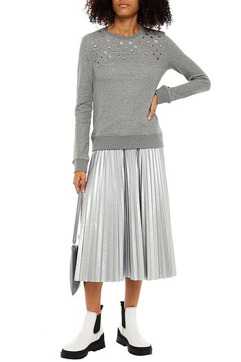 REDVALENTINO Embellished mélange French cotton-blend terry sweatshirt