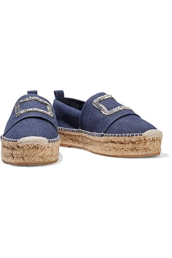 ROGER VIVIER Sequin-embellished denim platform espadrilles