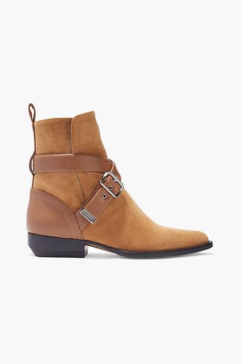 CHLOÉ Rylee buckled leather-trimmed suede ankle boots