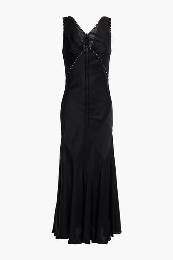 ALEXACHUNG Crystal-embellished gathered satin midi dress