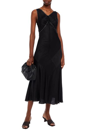 ALEXACHUNG Crystal-embellished gathered satin midi dress