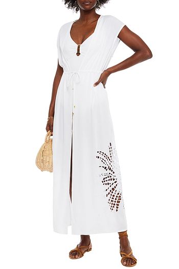 VIX PAULA HERMANNY Broderie anglaise-trimmed voile coverup