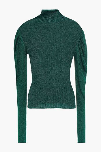 CAROLINE CONSTAS Metallic ribbed-knit turtleneck sweater
