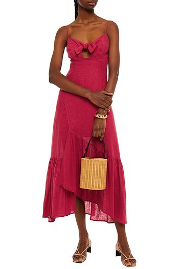VIX PAULA HERMANNY Knotted slub linen-blend midi dress