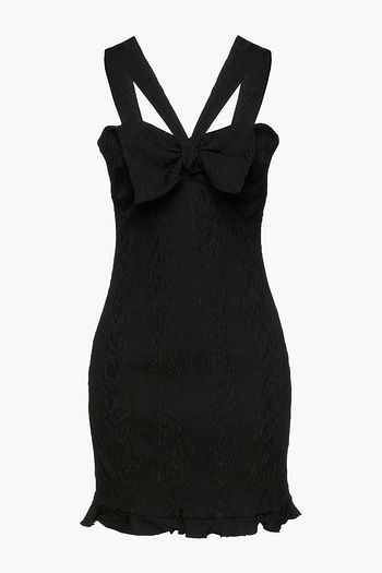 ALEXACHUNG Bow-embellished ruffled cloqué mini dress