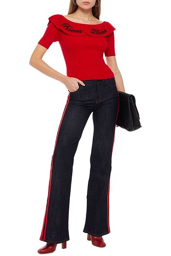 REDVALENTINO Striped high-rise bootcut jeans