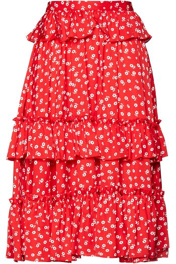 ALEXACHUNG Daisy tiered floral-print satin skirt