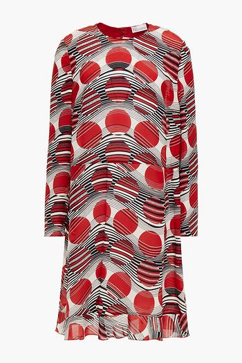 REDVALENTINO Cutout printed silk crepe de chine mini dress