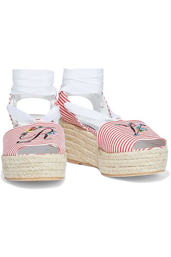 ROGER VIVIER Blooming Rv embroidered striped canvas espadrille wedge sandals