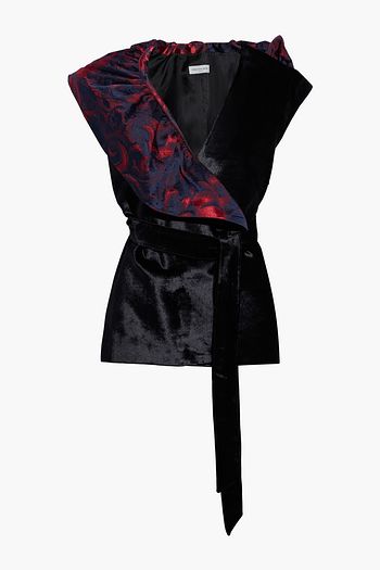 DRIES VAN NOTEN Ruffled jacquard-paneled crushed-velvet vest