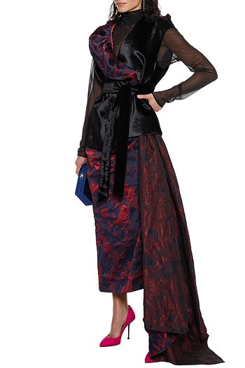 DRIES VAN NOTEN Ruffled jacquard-paneled crushed-velvet vest