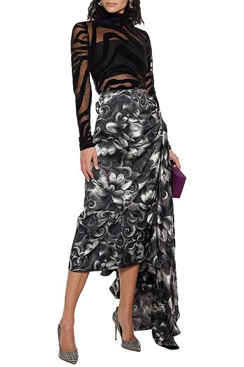 DRIES VAN NOTEN Savin draped ruched jacquard midi skirt