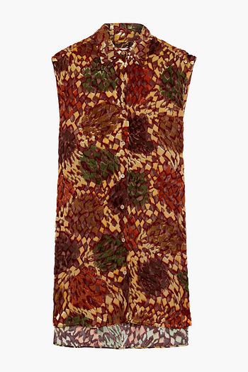 DRIES VAN NOTEN Callums printed satin-paneled metallic devoré-velvet top