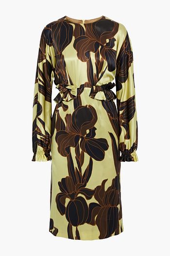 DRIES VAN NOTEN Ruffle-trimmed printed silk-satin midi dress