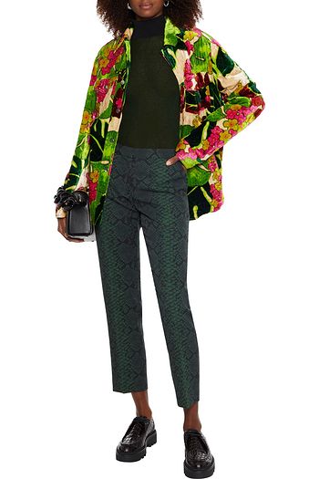DRIES VAN NOTEN Cropped snake-print wool-twill tapered pants
