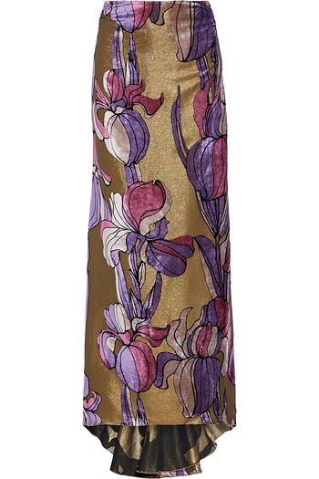 DRIES VAN NOTEN Ruched metallic devoré-velvet maxi skirt