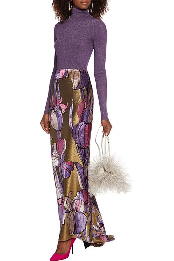 DRIES VAN NOTEN Ruched metallic devoré-velvet maxi skirt