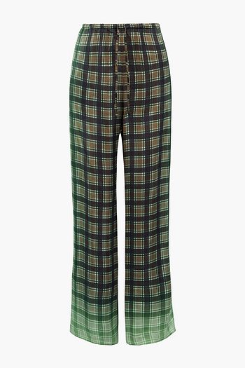 DRIES VAN NOTEN Checked dégradé satin-twill wide-leg pants