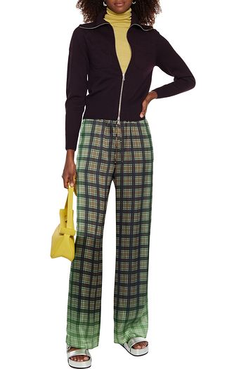 DRIES VAN NOTEN Checked dégradé satin-twill wide-leg pants
