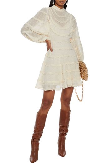 ZIMMERMANN Ladybeetle tiered lace-trimmed Swiss-dot georgette mini dress