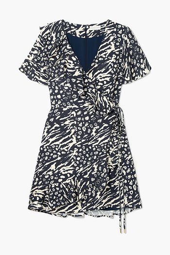 REBECCA VALLANCE Flores wrap-effect ruffled printed crepe mini dress