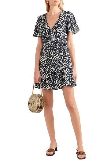 REBECCA VALLANCE Flores wrap-effect ruffled printed crepe mini dress
