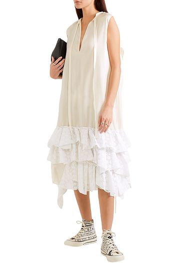 JW ANDERSON Asymmetric ruffled crepe de chine and broderie anglaise cotton dress