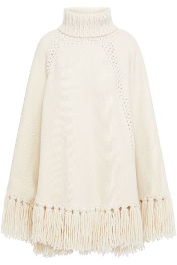 ZIMMERMANN Poncho aus Jacquard-Strick mit Fransen und Rollkragen