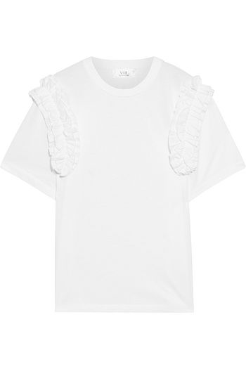 VICTORIA, VICTORIA BECKHAM Ruffled poplin-trimmed cotton-jersey top